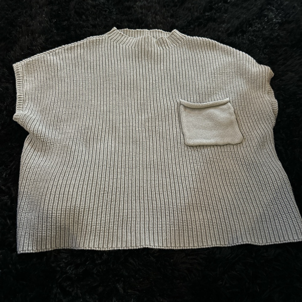 Zenana Outfitters Ribbed Cream Sweater with Pocket